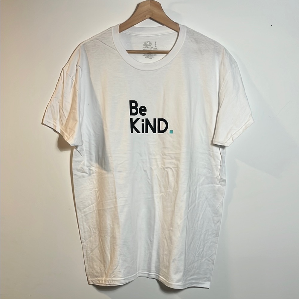 White Crewneck T-Shirt with 'Be Kind' Front Chest Logo